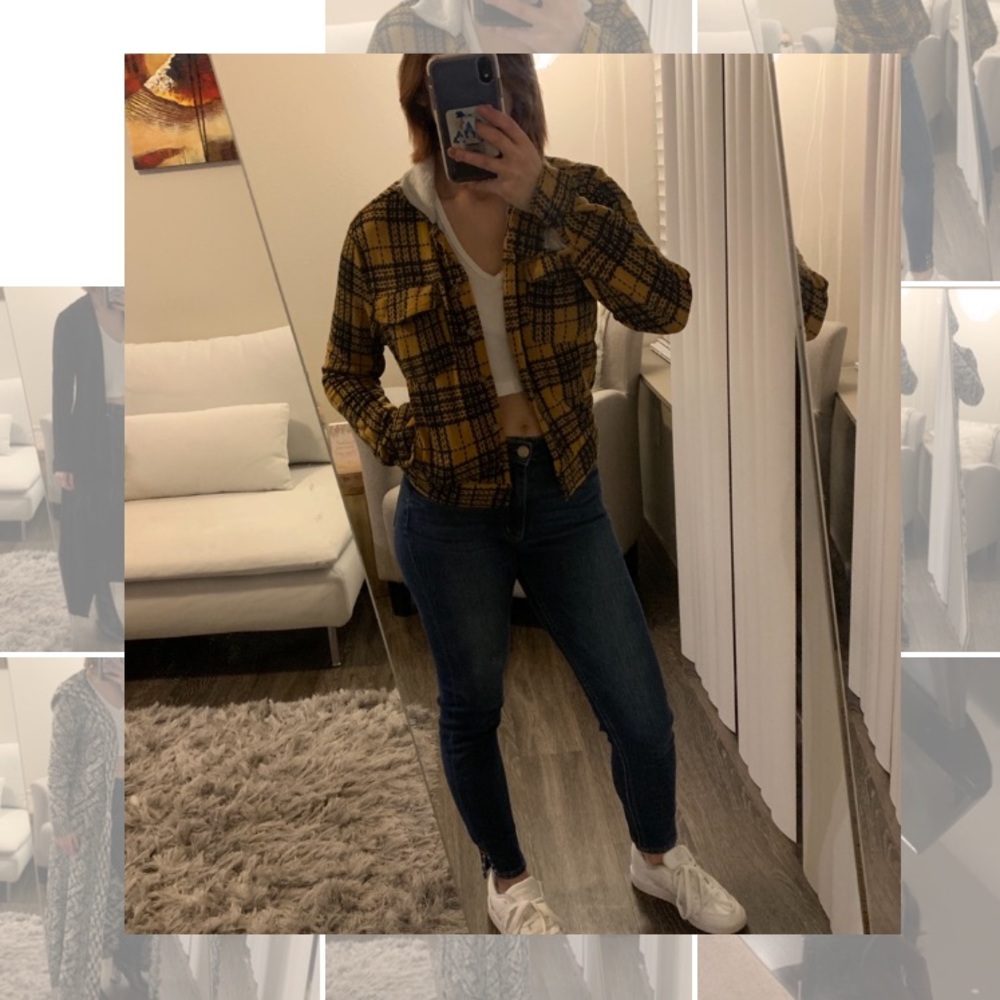 Fashion Nova Plaid Jacket in Yellow w fur collar